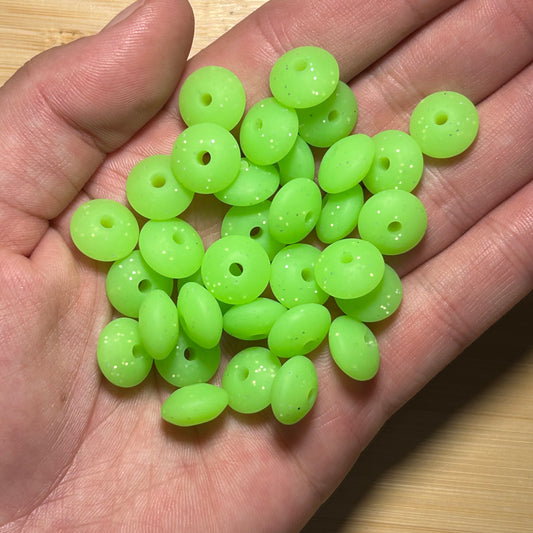 Bright Green Glitter Lentil Beads