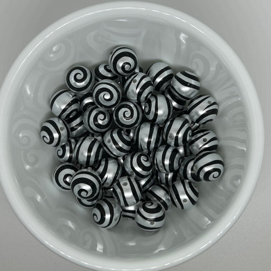 Pearl Black Swirl 16mm Acrylic Bead