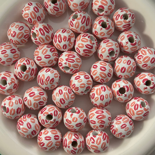 15mm Wooden Lip Print Beads